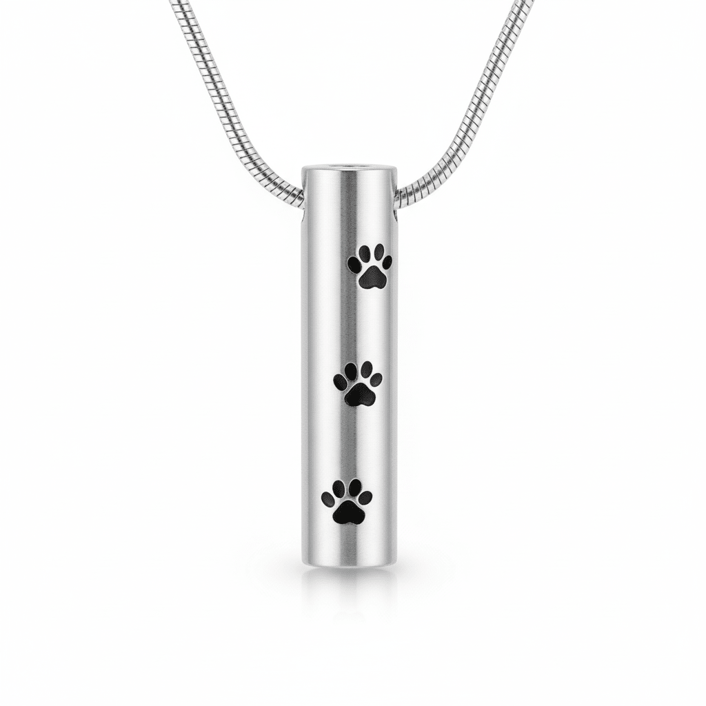 Stalen Ashanger Buis Zilverkleur met Zwarte Pootafdrukken 3,4cm - Aramat Jewels - Gedenkhangers - cadeautip