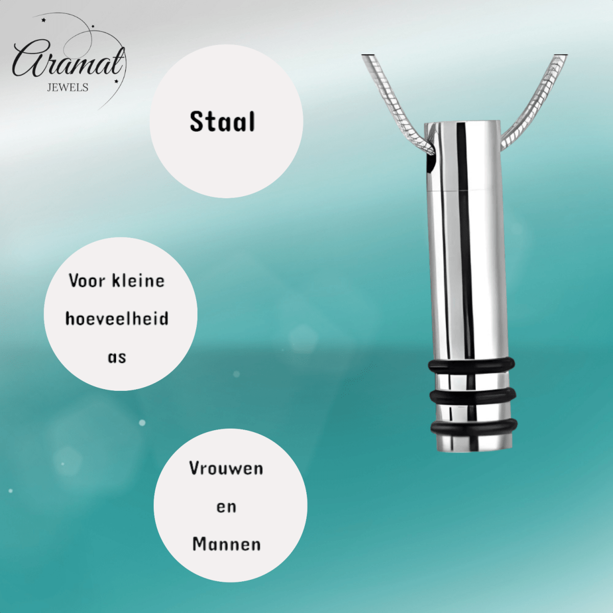 Stalen ashanger cilinder zwart gestreept 38x10mm - Aramat Jewels - Gedenkhangers - cadeautip