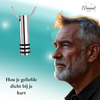 Stalen ashanger cilinder zwart gestreept 38x10mm - Aramat Jewels - Gedenkhangers - cadeautip