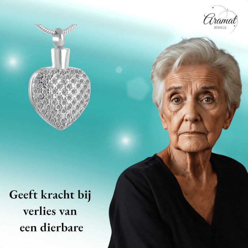 Stalen Ashanger Hart met Zirkonia Steentjes - hang270 - 8553 - Gedenkhangers kopen# - 33mm - alles - ashangers