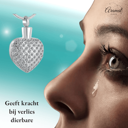 Stalen Ashanger Hart met Zirkonia Steentjes - hang270 - 8553 - Gedenkhangers kopen# - 33mm - alles - ashangers