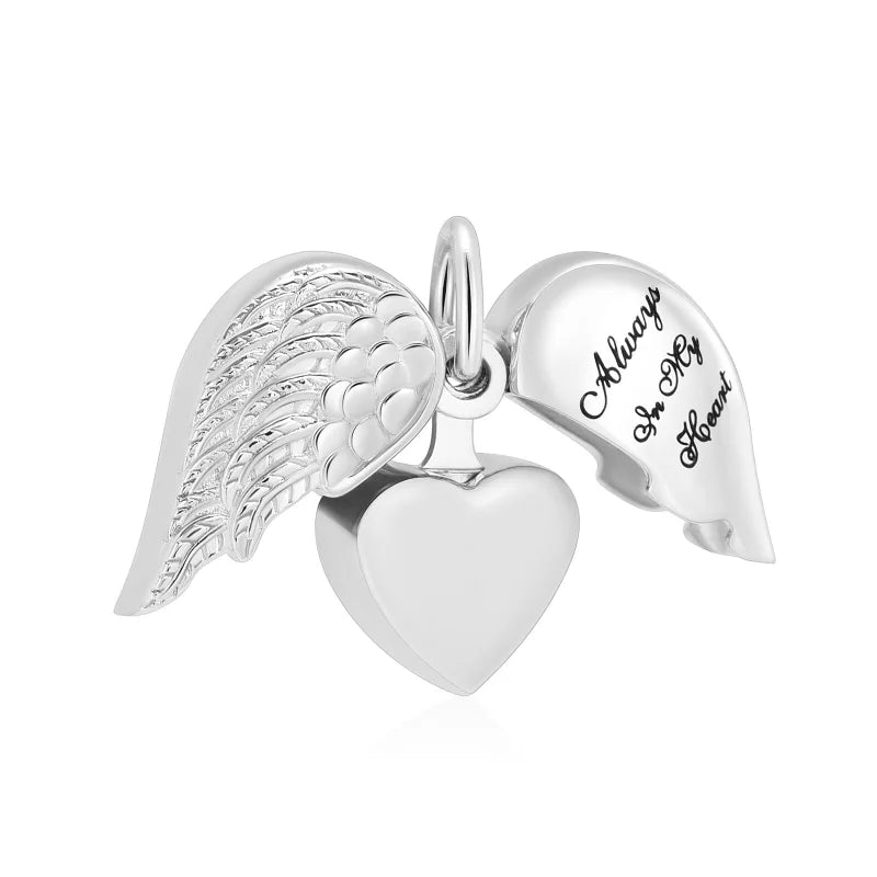 Stalen Ashanger Hart met Beweegbare Engelenvleugel 25x20mm