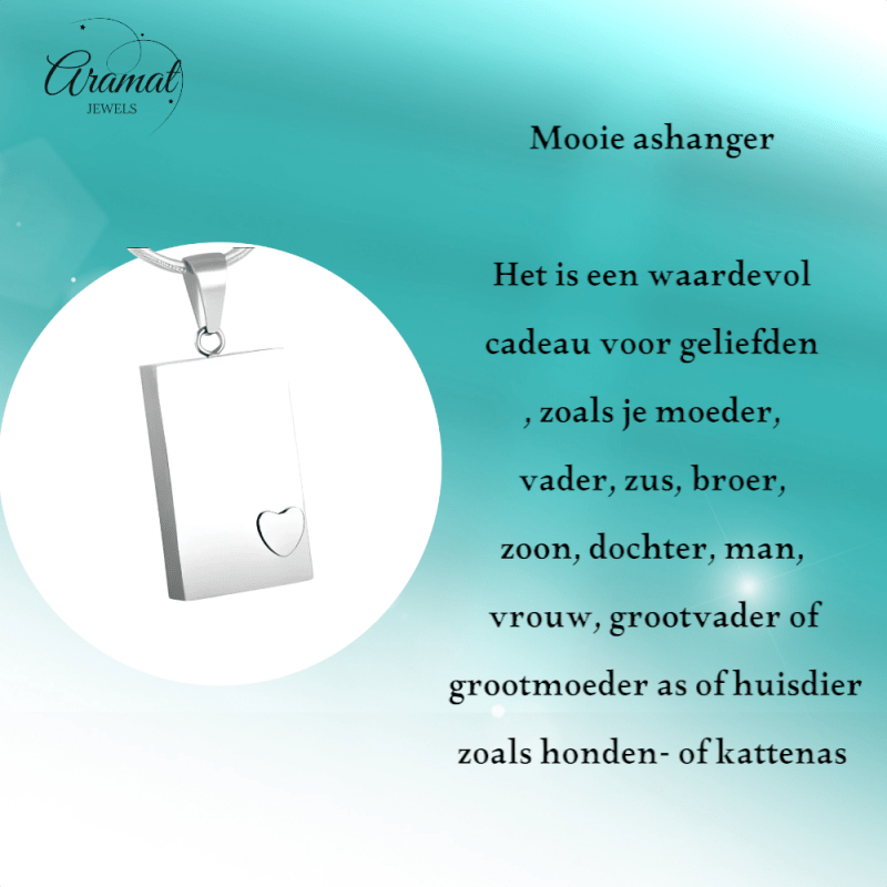 Stalen Ashanger Rechthoek met Klein Hartje - hang284 - Gedenkhangers kopen# - 40mm - alles - ashangers