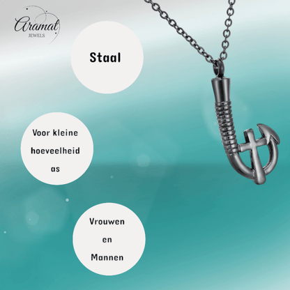 Stalen Ashanger Vishaak met Kruisje - Zwart - hang1333 - Gedenkhangers kopen# - 40mm - alles - ashangers