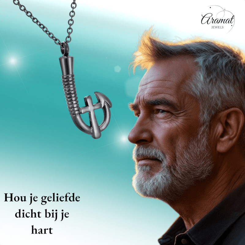 Stalen Ashanger Vishaak met Kruisje - Zwart - hang1333 - Gedenkhangers kopen# - 40mm - alles - ashangers