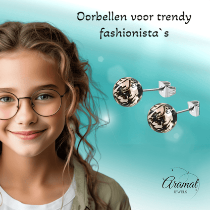 Stalen bolletjes oorstekers met spetters – 6mm - Aramat Jewels - Oorbellen - cadeautip