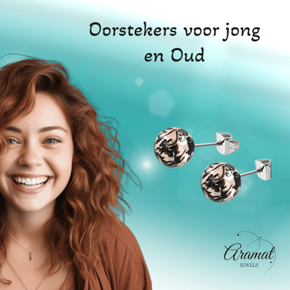 Stalen bolletjes oorstekers met spetters – 6mm - Aramat Jewels - Oorbellen - cadeautip