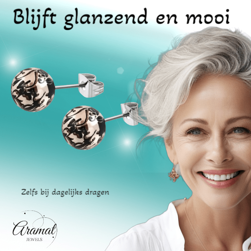 Stalen bolletjes oorstekers met spetters – 6mm - Aramat Jewels - Oorbellen - cadeautip