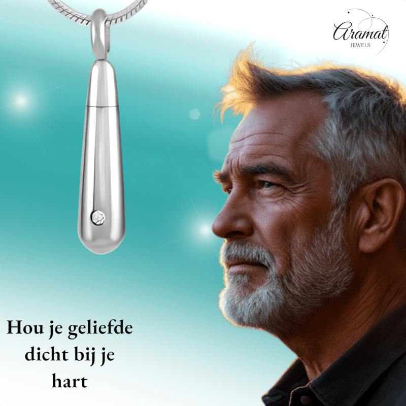 Stalen Buisvormige Ashanger met Zirkonia Steentje - hang377 - 8653 - Gedenkhangers kopen# - 33mm - alles - ashangers