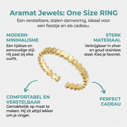 Stalen Damesring - Blokjesmotief - Verstelbaar - 3,5mm - RVS - Aramat Jewels - Ringen - cadeautip