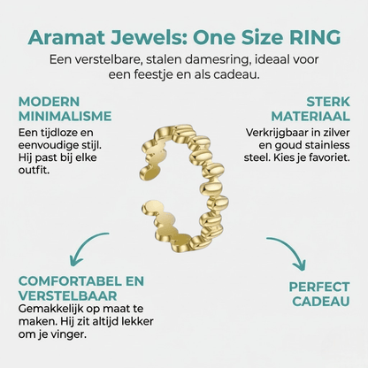 Stalen Damesring - Ovale Blokjes - Verstelbaar - 6mm - RVS - Aramat Jewels - Ringen - cadeautip