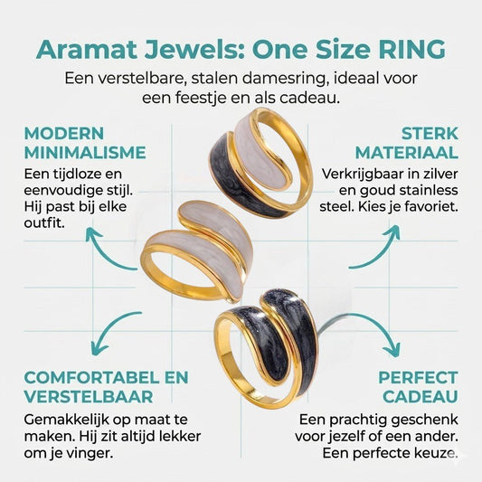 Stalen Damesring - Parelmoer - 18mm - Verstelbaar - Aramat Jewels - Ringen - cadeautip