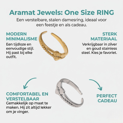 Stalen Damesring - Strikje & Hartje - 7mm - Aramat Jewels - Ringen - cadeautip