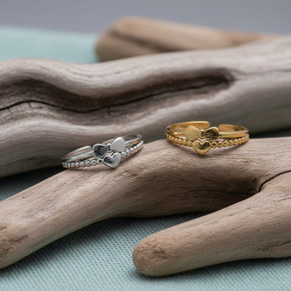 Stalen Damesring - Strikje & Hartje - 7mm - Aramat Jewels - Ringen - cadeautip