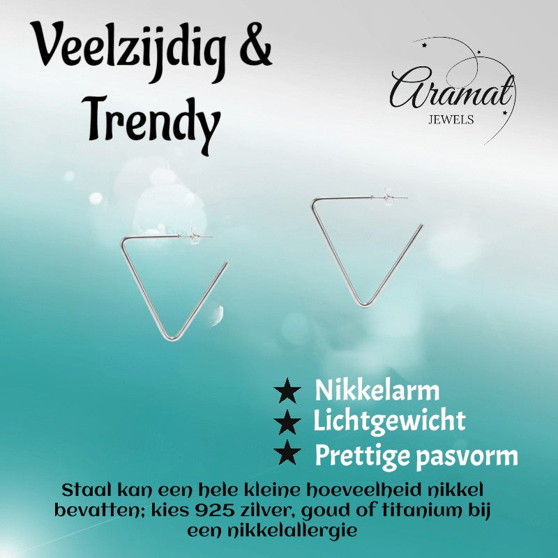 Stalen Driehoek Hoepel Oorstekers - Dames - Aramat Jewels - Oorringen - cadeautip