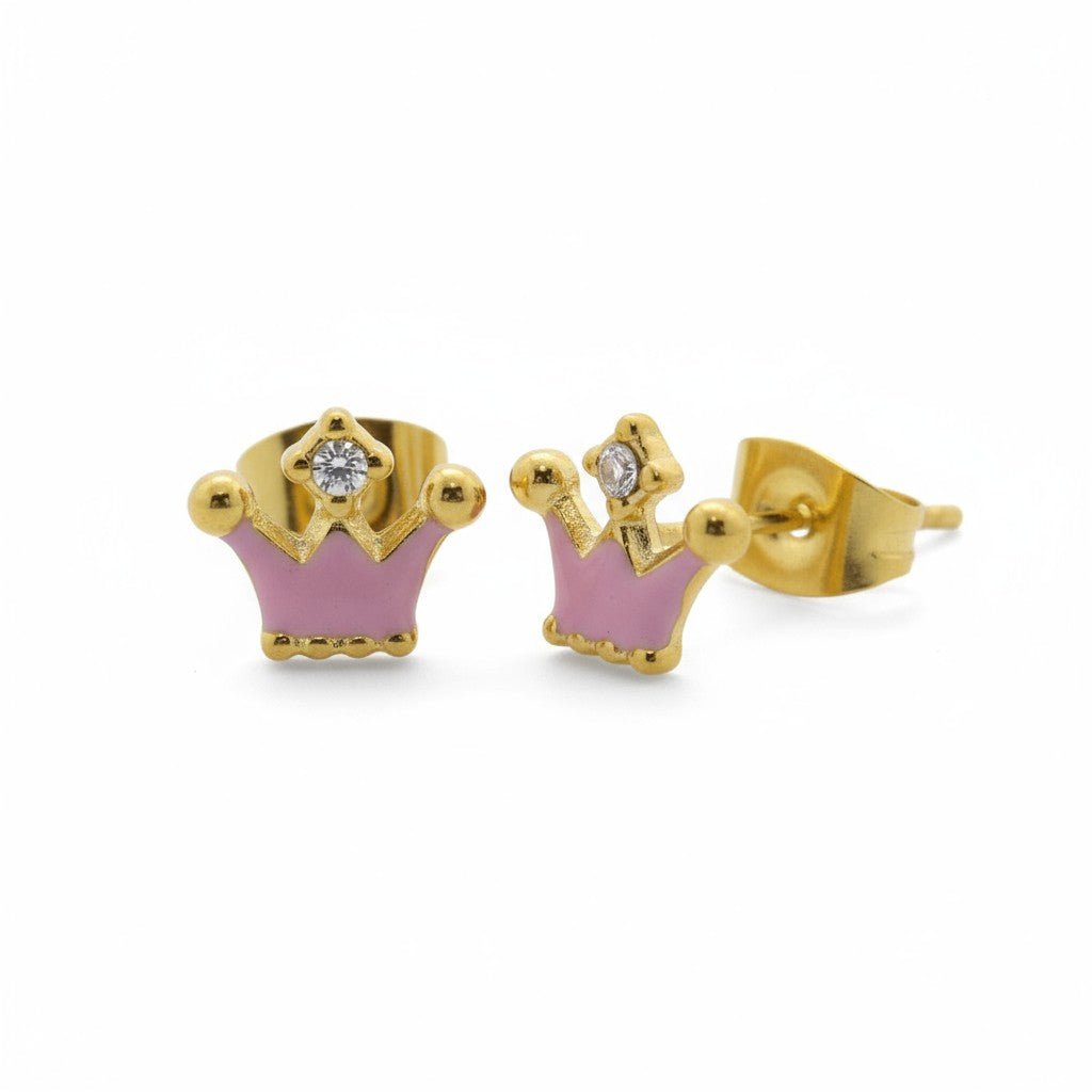 Stalen Emaille oorbellen kroontje met steentje - Aramat Jewels - Oorbellen - cadeautip