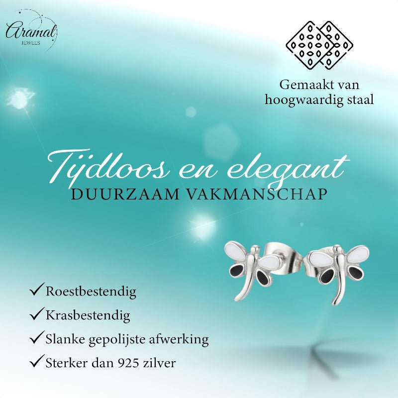 Stalen Emaille oorbellen Libelle - Aramat Jewels - Oorbellen - cadeautip