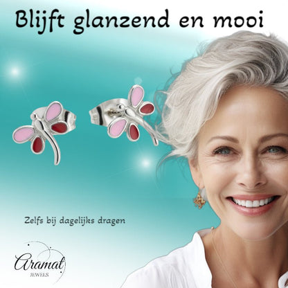 Stalen Emaille oorbellen Libelle - Aramat Jewels - Oorbellen - cadeautip