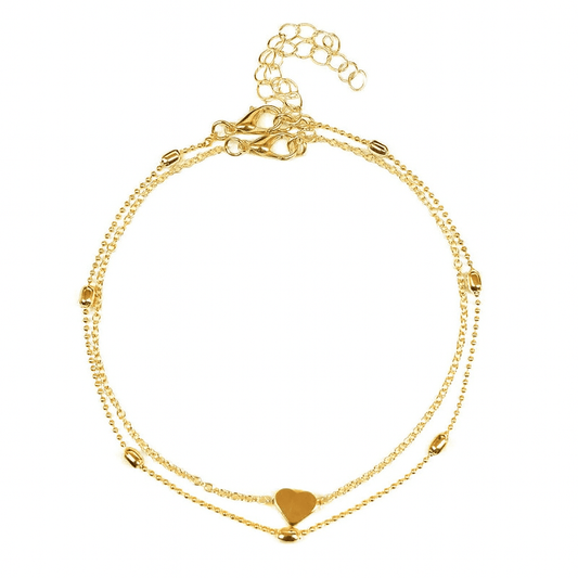 Stalen Enkelbandjes met Hartje en Kraaltjes Goudkleurig - Aramat Jewels - Enkelbandjes - cadeautip