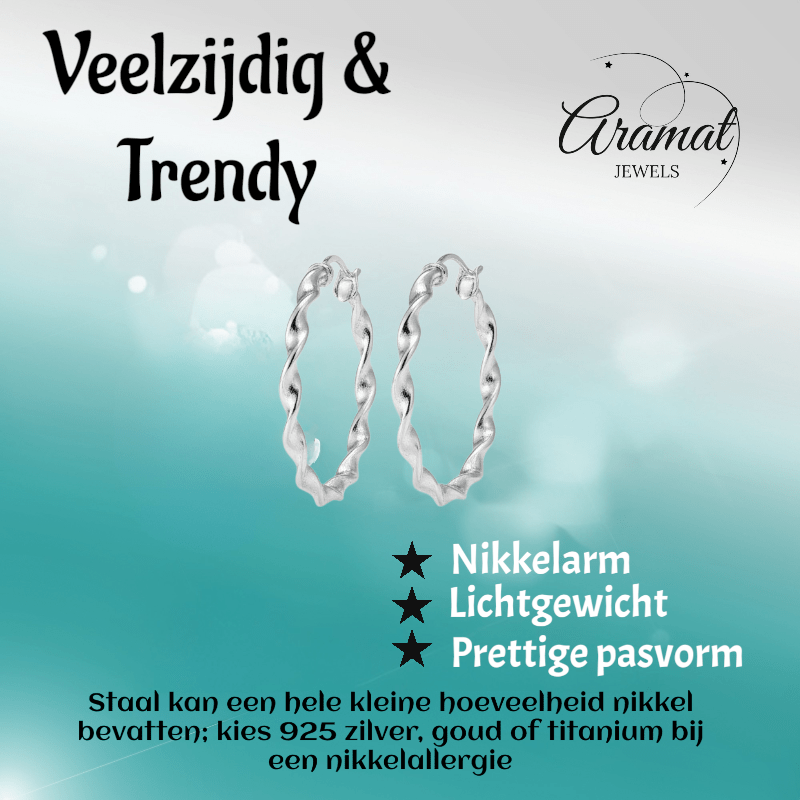 Stalen Gedraaide Oorringen - Aramat Jewels - Oorringen - cadeautip