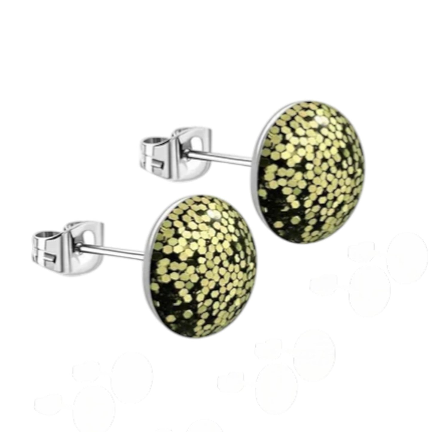 Stainless Steel Glitter Earrings 8mm Various Colors - Sparkling Stud Earrings
