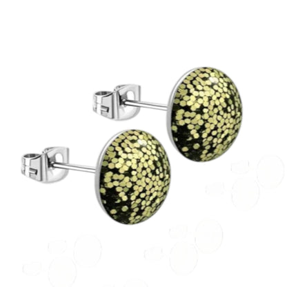 Stainless Steel Glitter Earrings 8mm Various Colors - Sparkling Stud Earrings