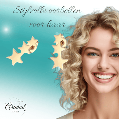 Stalen Goudkleurige Sterren Oorbellen - Perfect Cadeautje - oor5 - Oorbellen kopen