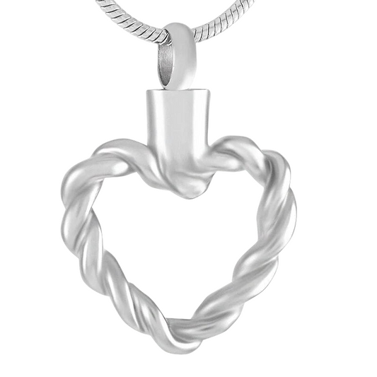 Twisted heart ash pendant – open steel memorial jewelry