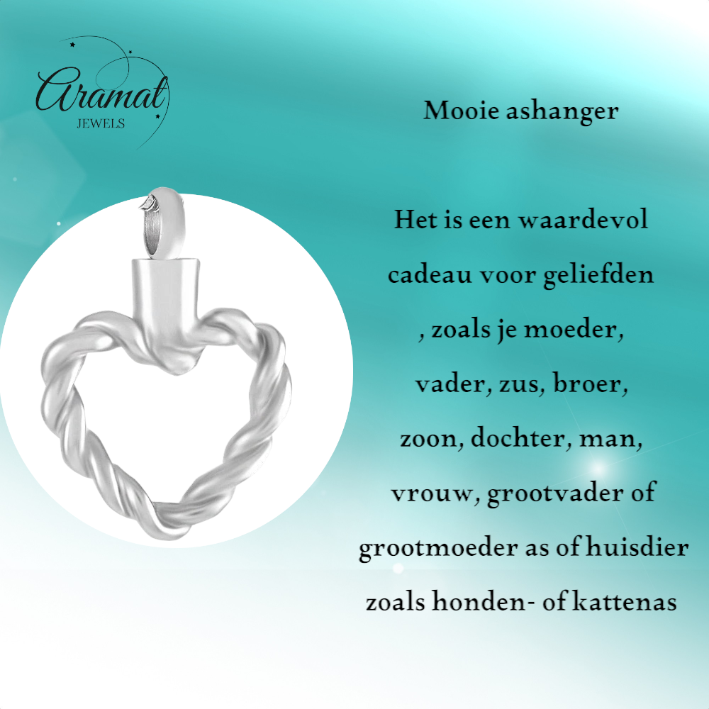 Twisted heart ash pendant – open steel memorial jewelry