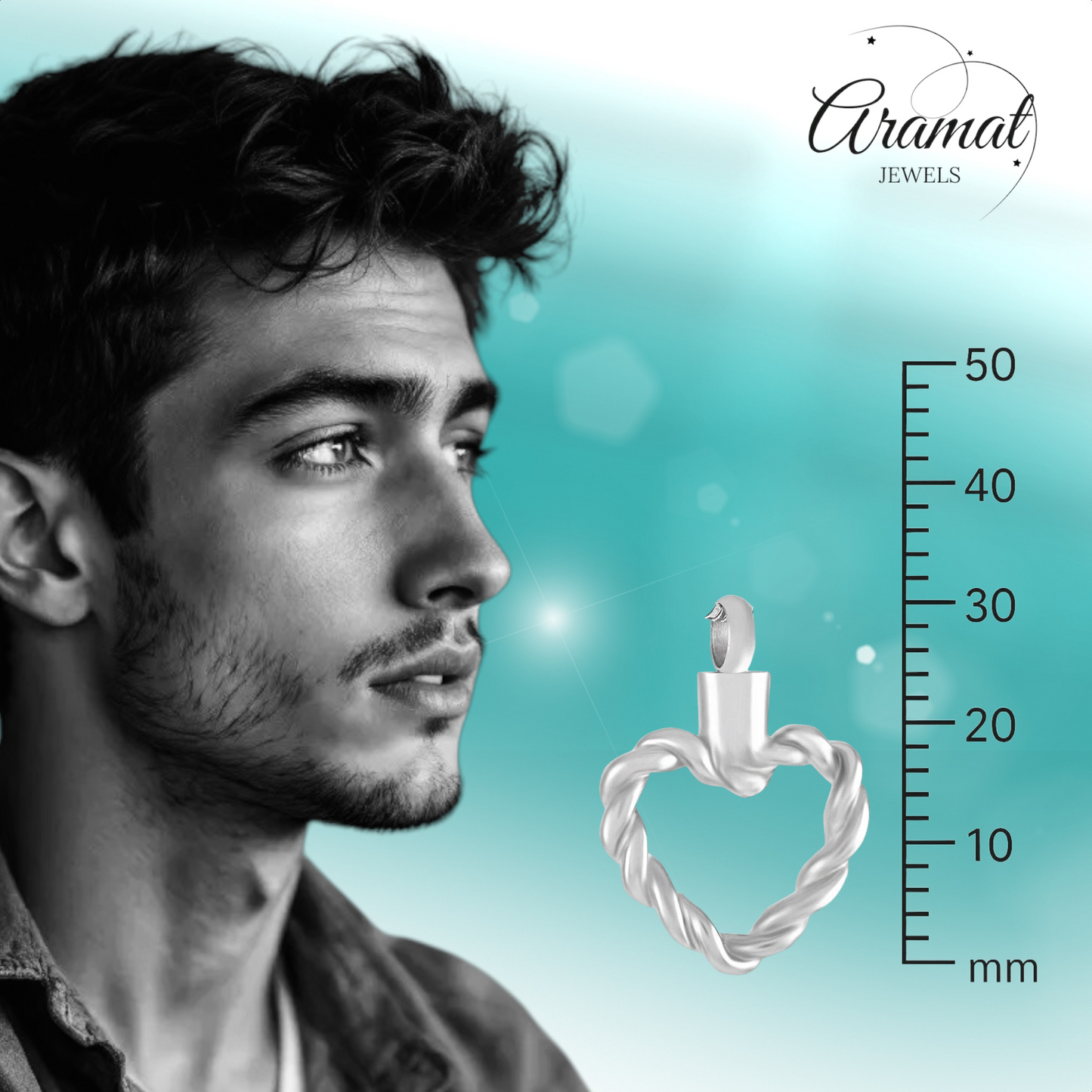 Twisted heart ash pendant – open steel memorial jewelry