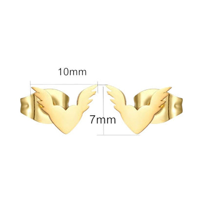 Stalen Hartjes Oorbellen 10x7mm - Goudkleur - Vleugels - oor112 - SSE558 - Oorbellen kopen# - 10mm - alles
