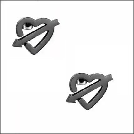 Stainless Steel Heart Arrow Earrings Black 9x8mm