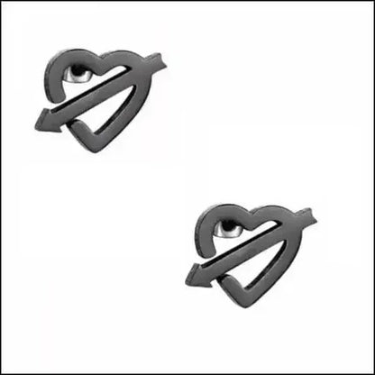 Stainless Steel Heart Arrow Earrings Black 9x8mm
