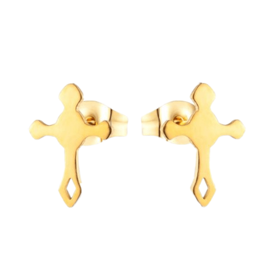 Stalen Hartjes Oorbellen met kruisje – Goudkleur – 11x7mm - Aramat Jewels - Oorbellen - cadeautip