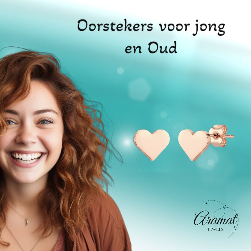 Stalen Hartjes Oorbellen Rosegoudkleurig 8mm RVS - Aramat Jewels - Oorbellen - cadeautip