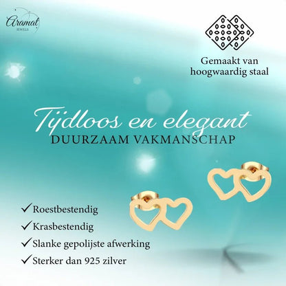 Gouden hartvormige oorbellen.