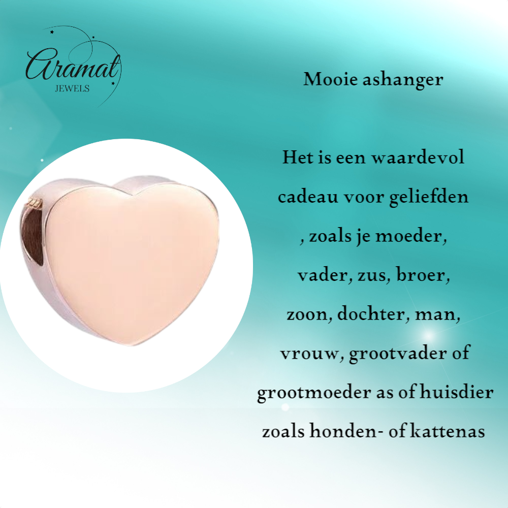 Rose-colored ash pendant heart – stainless steel 13mm