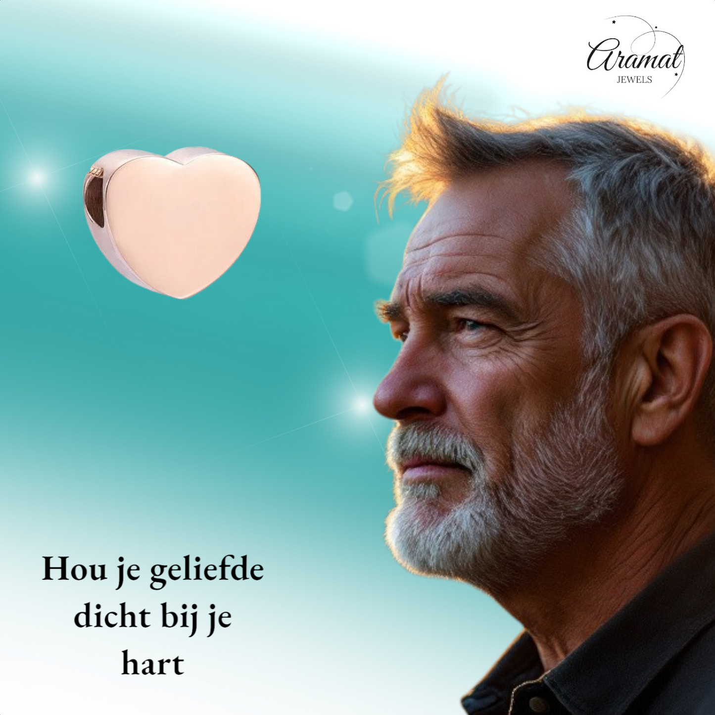 Rose-colored ash pendant heart – stainless steel 13mm