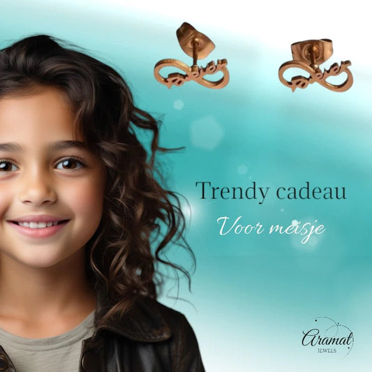 Stalen Infinity Oorbellen 11x5mm - Rosékleur - Forever - oor86 - Oorbellen kopen# - 11mm - alles