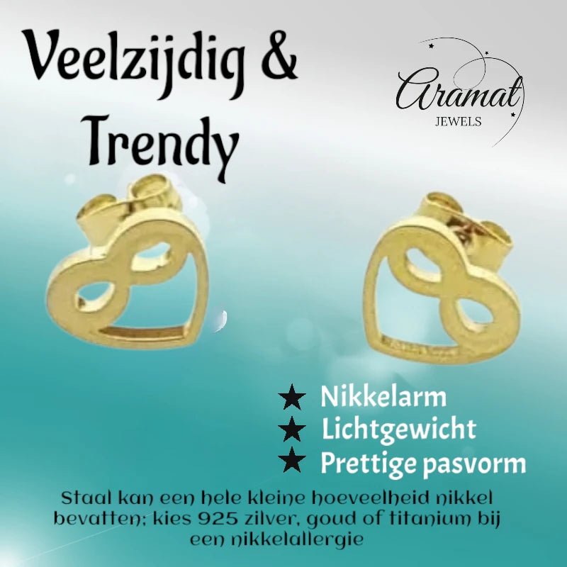 Stalen Infinity Oorbellen - Goudkleur - Hartje - oor594 - XE53866 - Oorbellen kopen# - 10mm - alles