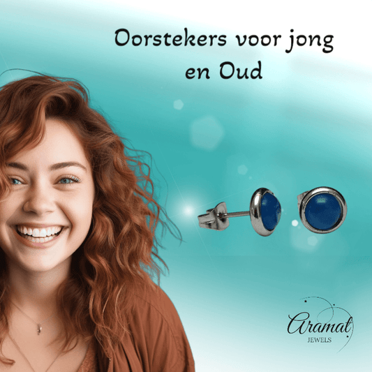 Stalen Kattenoog Oorbellen 8mm – Donkerblauw - Aramat Jewels - Oorbellen - cadeautip