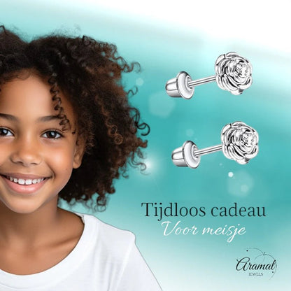 Stalen kinder oorbellen - 7mm rozen oorknopjes met schroefsluiting - oor6264 - 72430 - Oorbellen kopen# - 7mm - alles