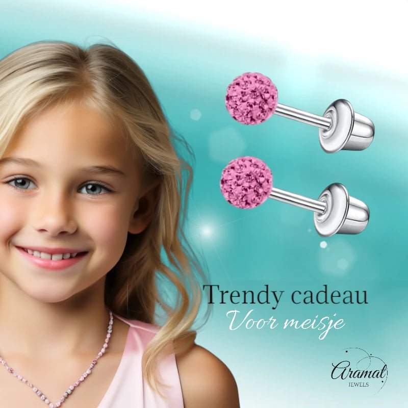 Stalen kinderoorbellen - 3,5mm roze kristal met schroefsluiting - oor6263 - 72429 - Oorbellen kopen# - 3.5mm - alles