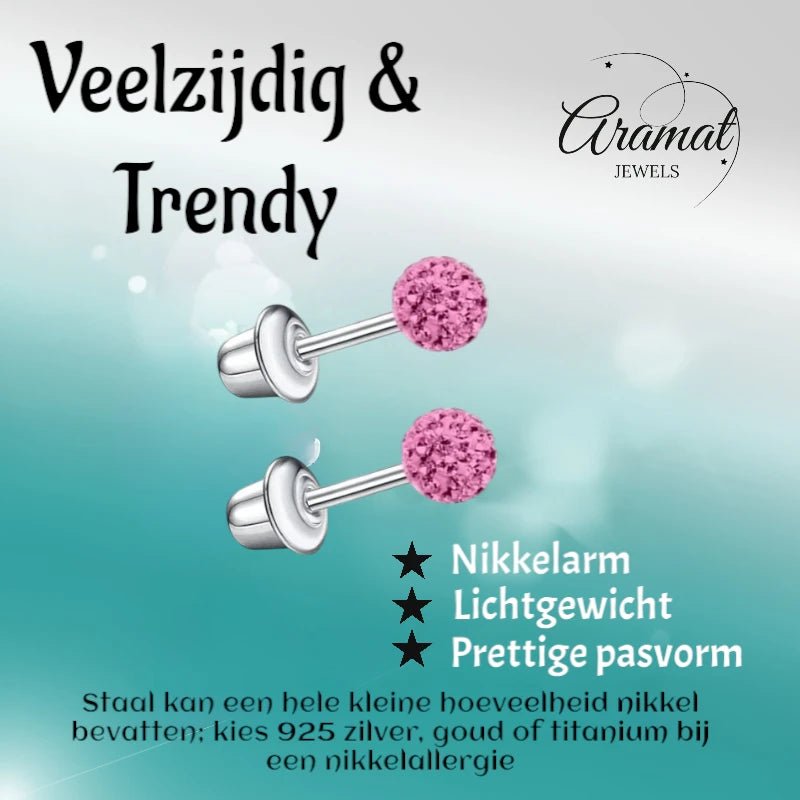 Stalen kinderoorbellen - 3,5mm roze kristal met schroefsluiting - oor6263 - 72429 - Oorbellen kopen# - 3.5mm - alles