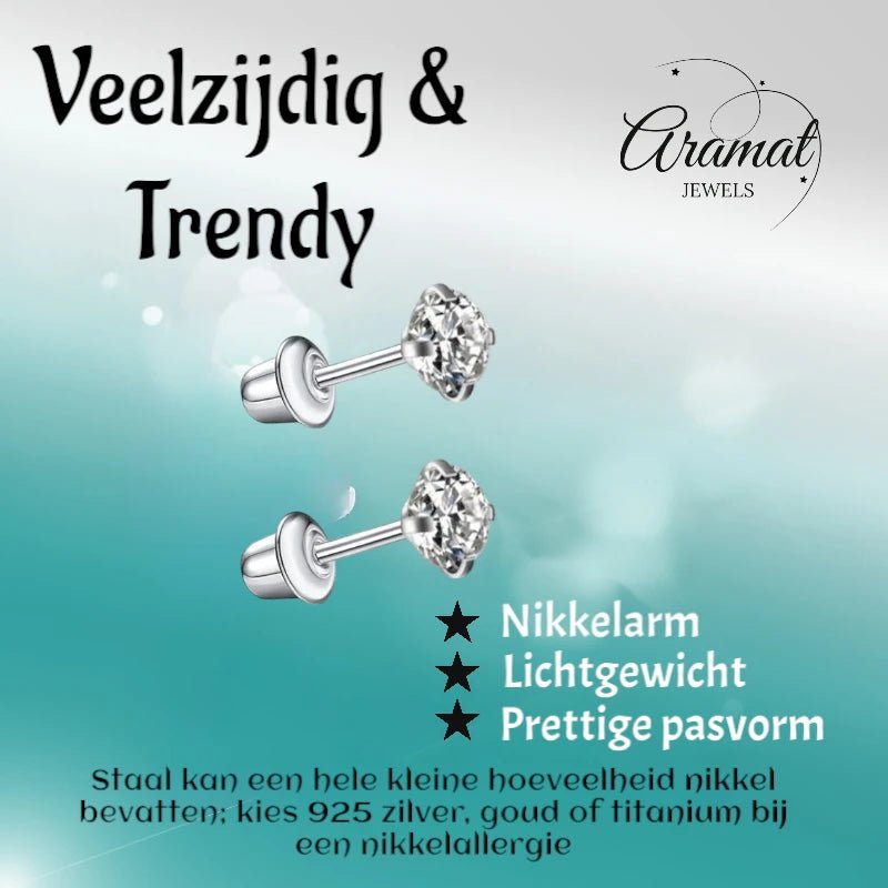 Stalen kinderoorbellen - 3mm zirkonia oorknopjes - schroefsluiting - oor6261 - 72427 - Oorbellen kopen# - 3mm - alles