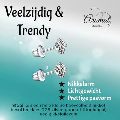 Stalen kinderoorbellen - 3mm zirkonia oorknopjes - schroefsluiting - oor6261 - 72427 - Oorbellen kopen# - 3mm - alles