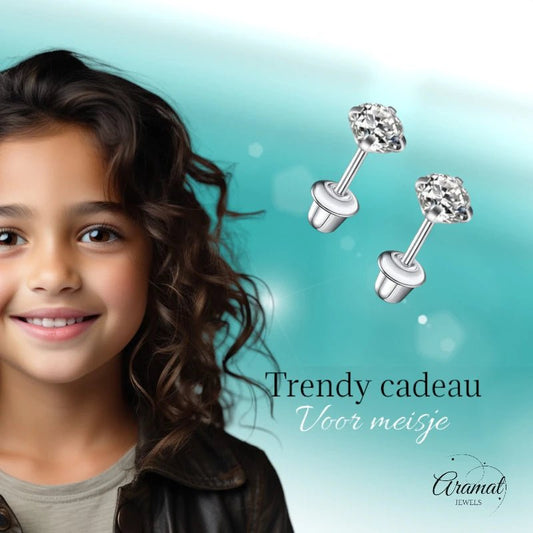 Stalen kinderoorbellen - 3mm zirkonia oorknopjes - schroefsluiting - oor6261 - 72427 - Oorbellen kopen# - 3mm - alles