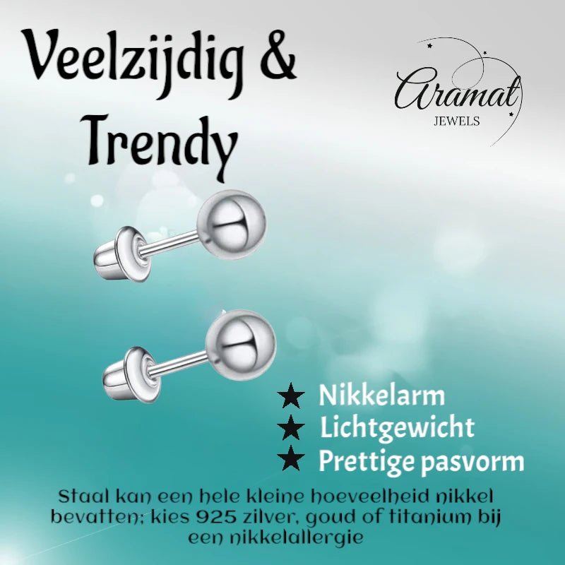 Stalen kinderoorbellen - bolletjes oorknopjes 3mm - schroefsluiting - oor6259 - 72425 - Oorbellen kopen# - 3mm - alles