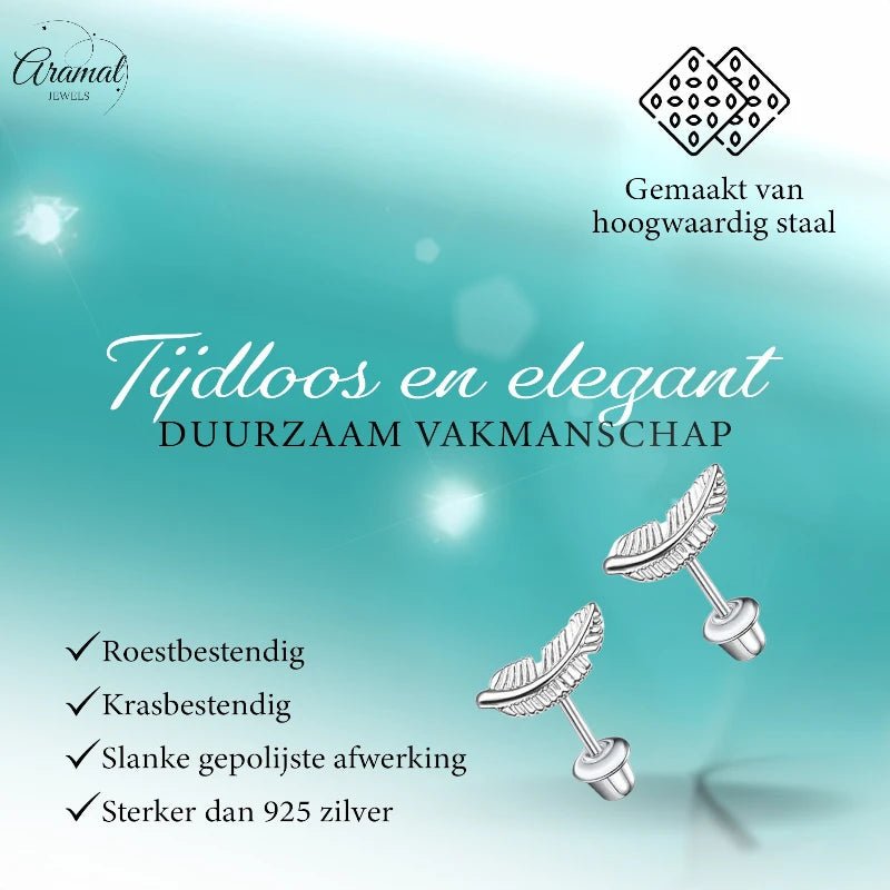 Stalen kinderoorbellen - oorknopjes veertje met schroefsluiting - oor6267 - 72432 - Oorbellen kopen# - 12mm - alles - bolletjes