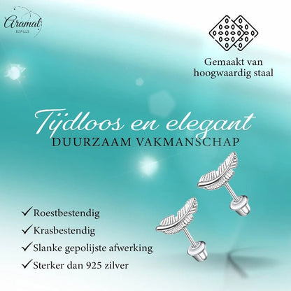 Stalen kinderoorbellen - oorknopjes veertje met schroefsluiting - oor6267 - 72432 - Oorbellen kopen# - 12mm - alles - bolletjes